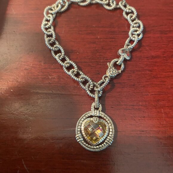 JUDITH RIPKA Sterling Silver .925 Citrine Heart Stone Rope Link 7.5" Bracelet - Picture 2 of 4